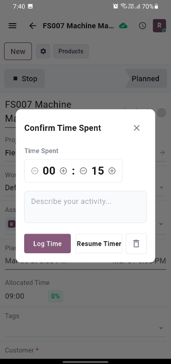 Offline-First Field Service App for Odoo ERP (Datarova) 9 datarova-log-timesheet
