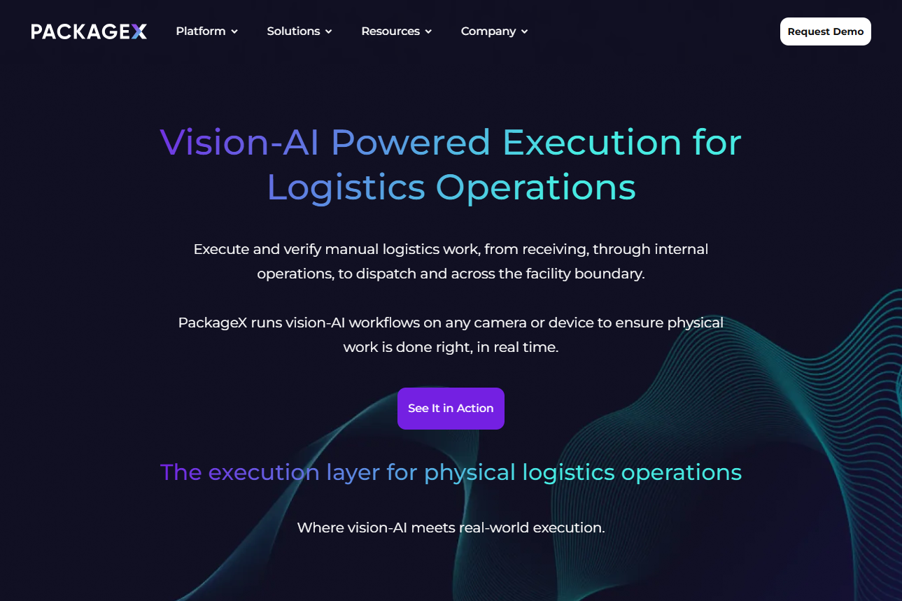 12 Best Goods Receipt Automation Software Solutions in 2026 6 PackageX website showing the headline: Vision-AI Powered Execution for Logistics Operations