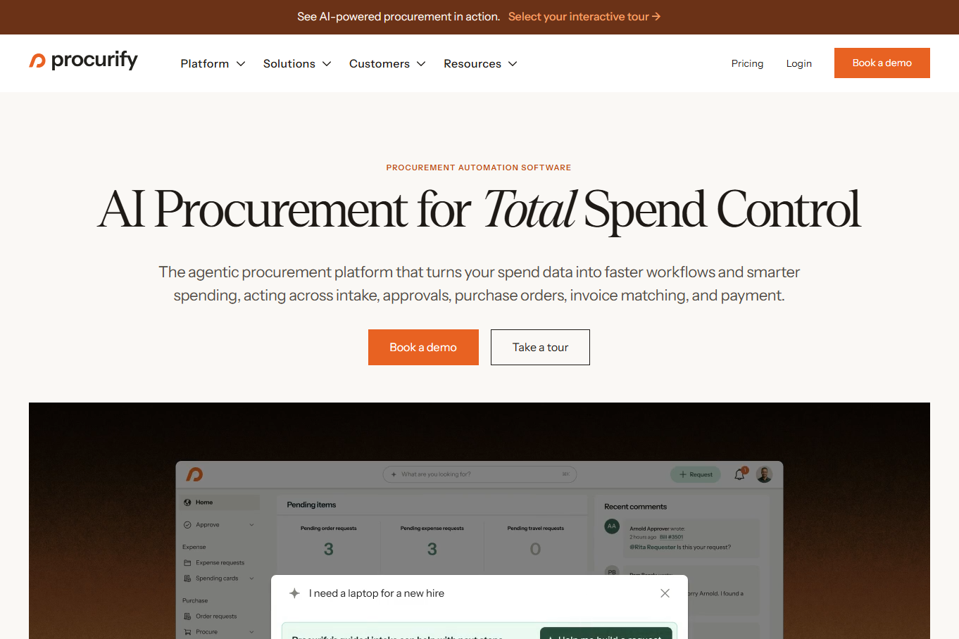 12 Best Goods Receipt Automation Software Solutions in 2026 5 Screenshot of the Procurify AI procurement platform interface showing a dashboard and request popup