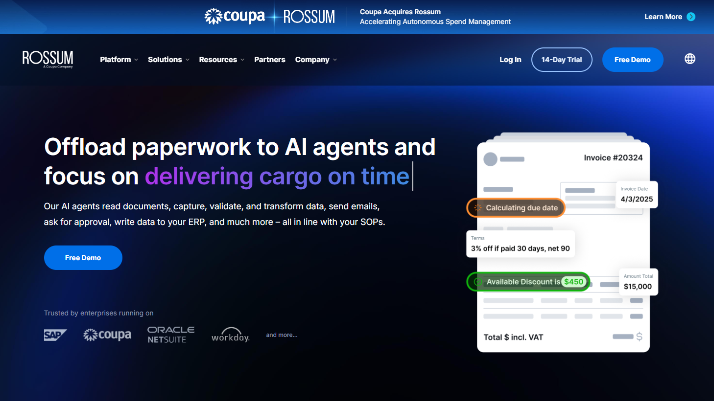 12 Best Goods Receipt Automation Software Solutions in 2026 10 Rossum homepage with headline: Offload paperwork to AI agents and focus on delivering cargo on time